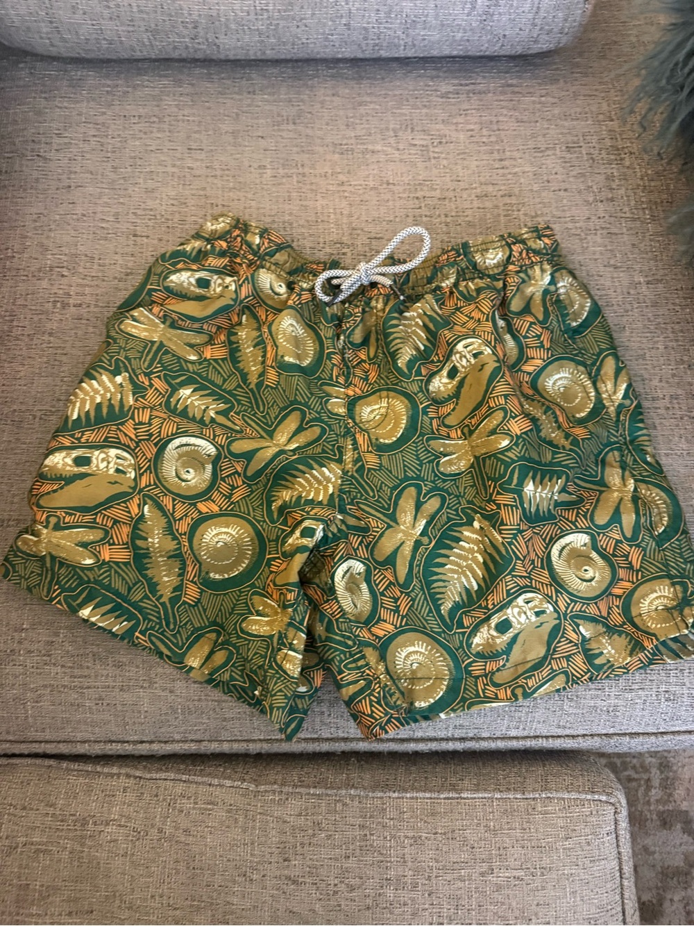 Maamgic Fossil Print Swim Trunks Shorts Green Ammonite Dragonfly Small